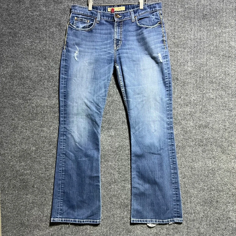 BKE Drew Bootcut Jeans Mens 31x31.5 Blue Distressed Stretch Denim Pants Y2K